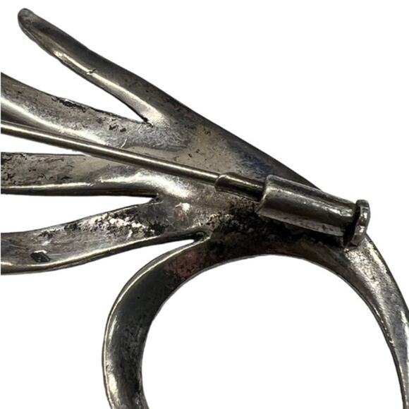 Vintage Silver Marcasite Feather Leaf Brooch Spray Pin Push-pull Trombone Clasp - Picture 5 of 6